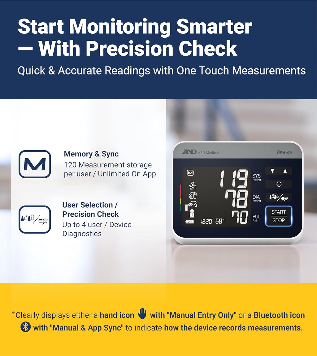A&D Precision Check Pro UA-910BLE Bluetooth Upper Arm Blood Pressure Monitor


