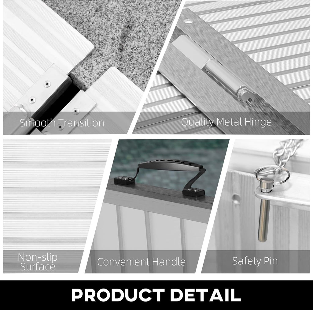 HOMCOM Foldable Aluminum Wheelchair Ramp with Non-Slip Surface and Handle, 600 lb


