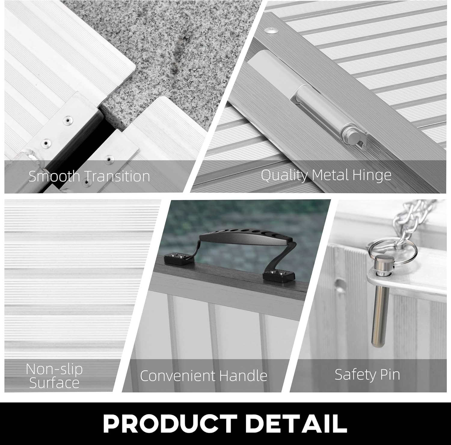 HOMCOM Foldable Aluminum Wheelchair Ramp with Non-Slip Surface and Handle, 600 lb

