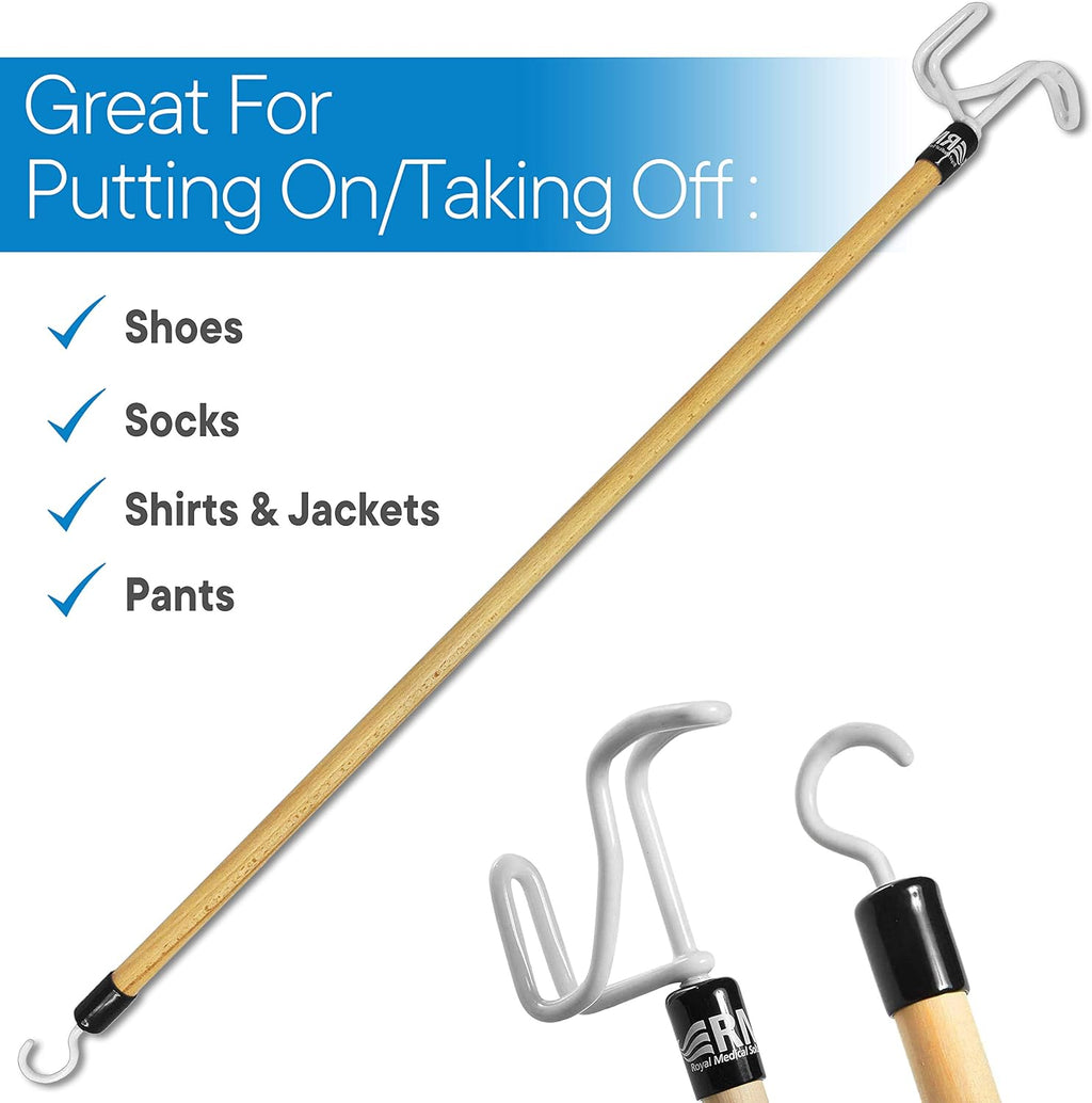 RMS Deluxe Dressing Stick, 28 in Dressing Aid for Shoes, Socks, Shirts, and Pants

