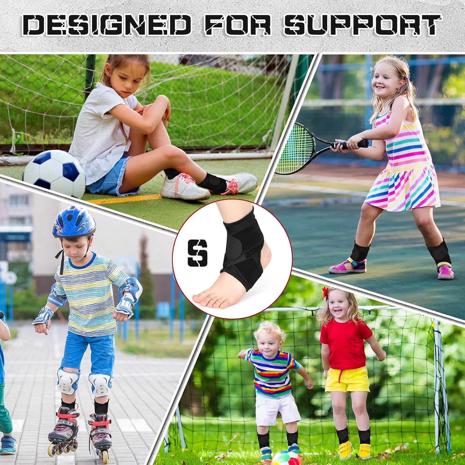 Honoson Kids Ankle Brace Neoprene Compression Sleeve Adjustable Wrap Pair

