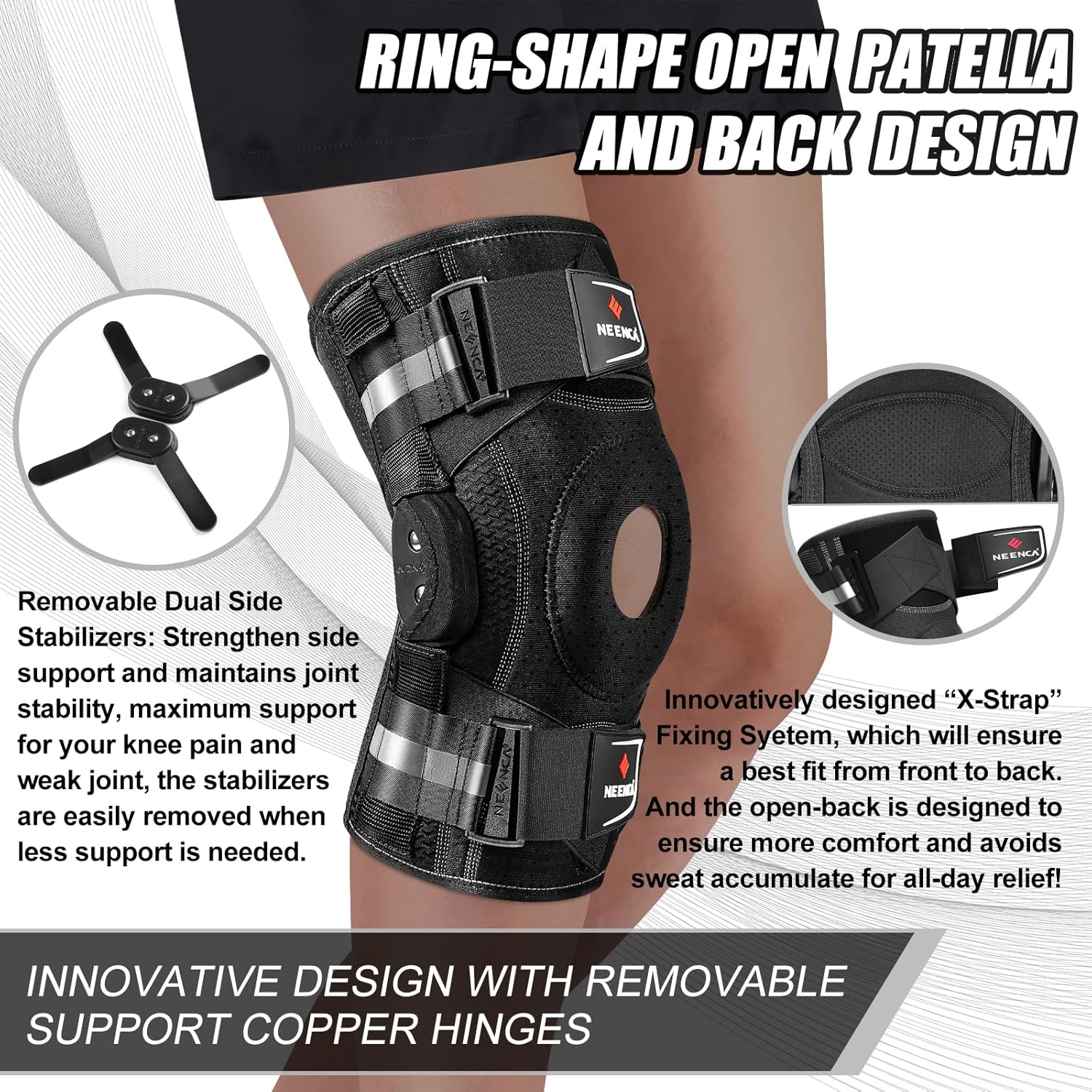 NEENCA Hinged Knee Brace with Patella Gel Pad and X-Strap Stabilizers for Support

