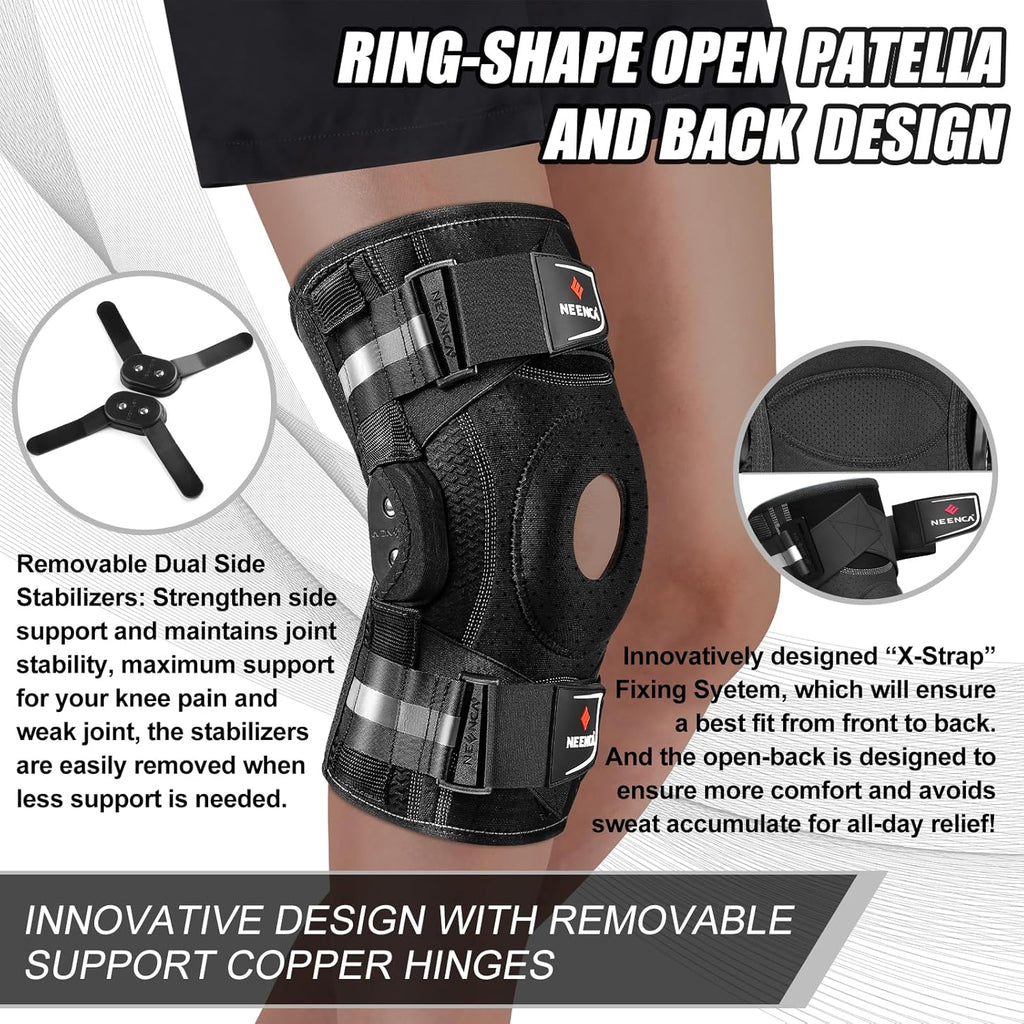 NEENCA Hinged Knee Brace with Patella Gel Pad and X-Strap Stability Support


