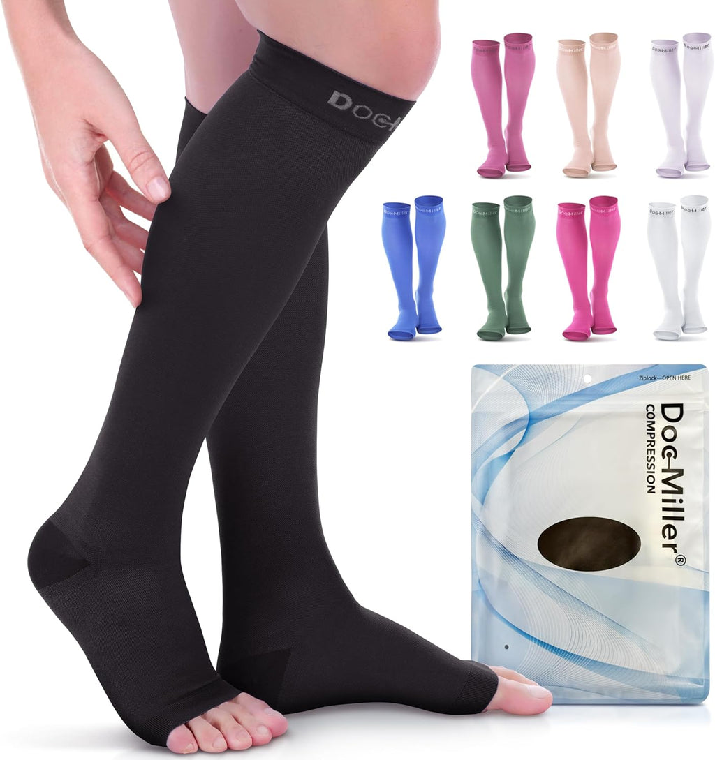 Doc Miller Open Toe Compression Socks 20-30 mmHg Knee High Toeless

