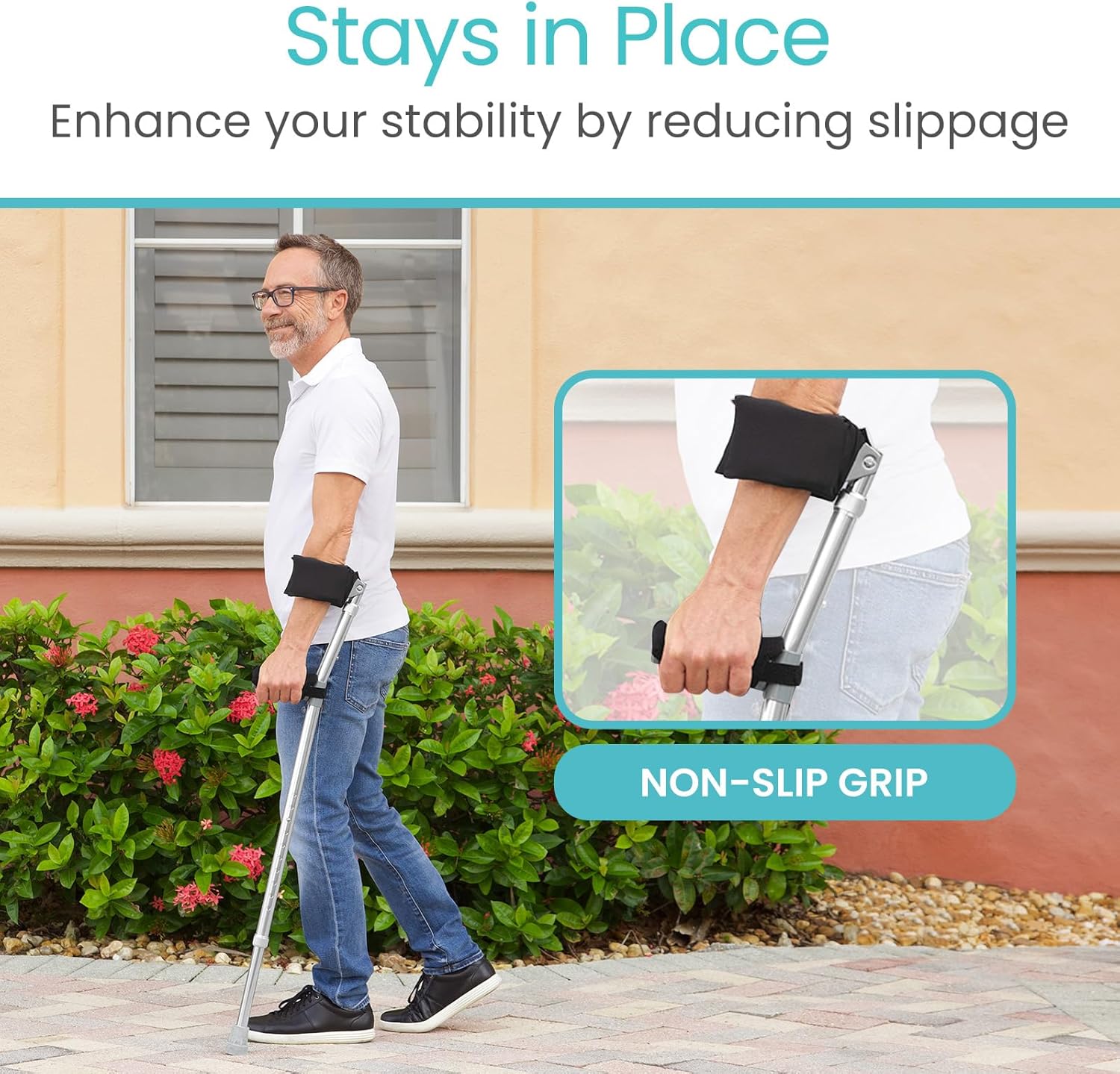 Vive Forearm Crutch Pads with Hand Grips for Open-Cuff Forearm Crutches

