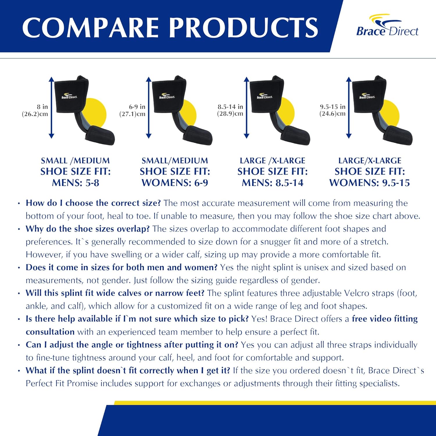Brace Direct Dorsal Night Splint for Plantar Fasciitis, Achilles & Drop Foot

