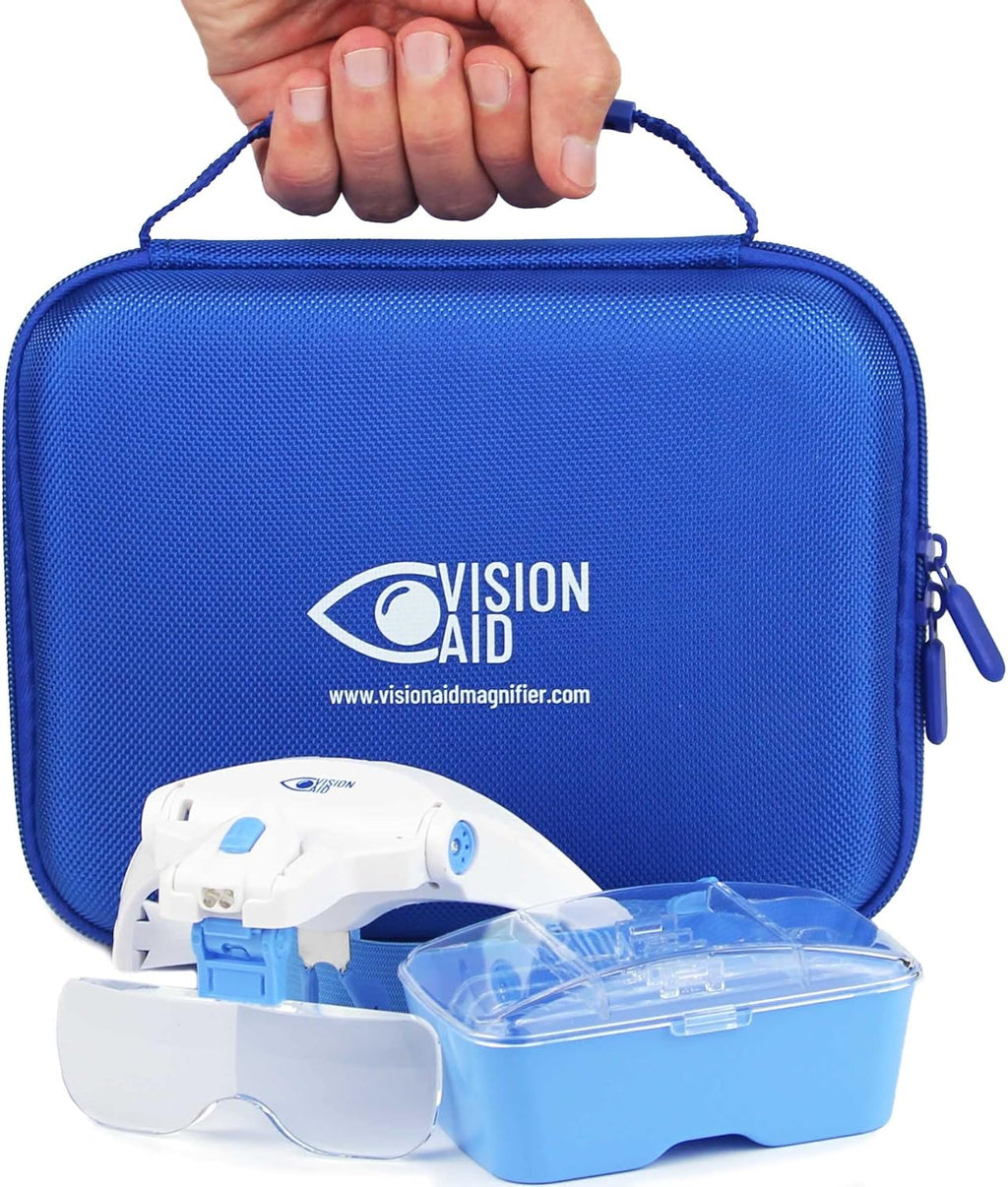 Vision Aid LED Magnifying Glasses Headband with 5 Lenses, Hands-Free Magnifier Case

