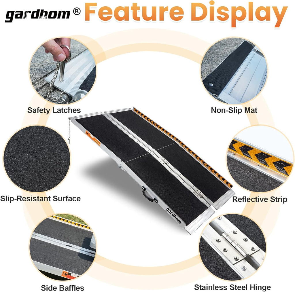 gardhom Wheelchair Ramp Foldable Aluminum Anti-Slip for Home Steps Threshold Doorways

