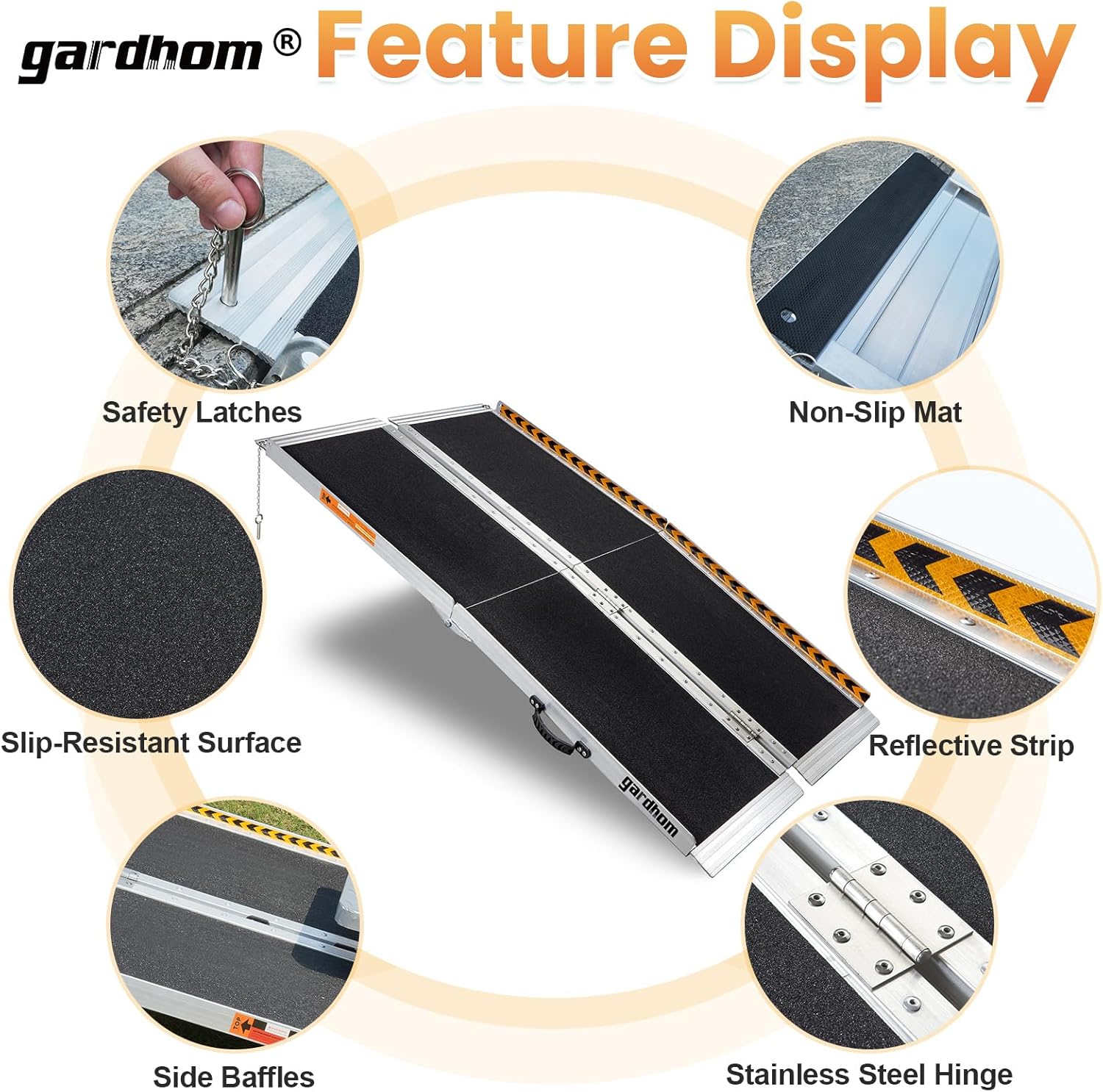 gardhom Wheelchair Ramp Foldable Aluminum Anti-Slip for Home Steps Threshold Doorways

