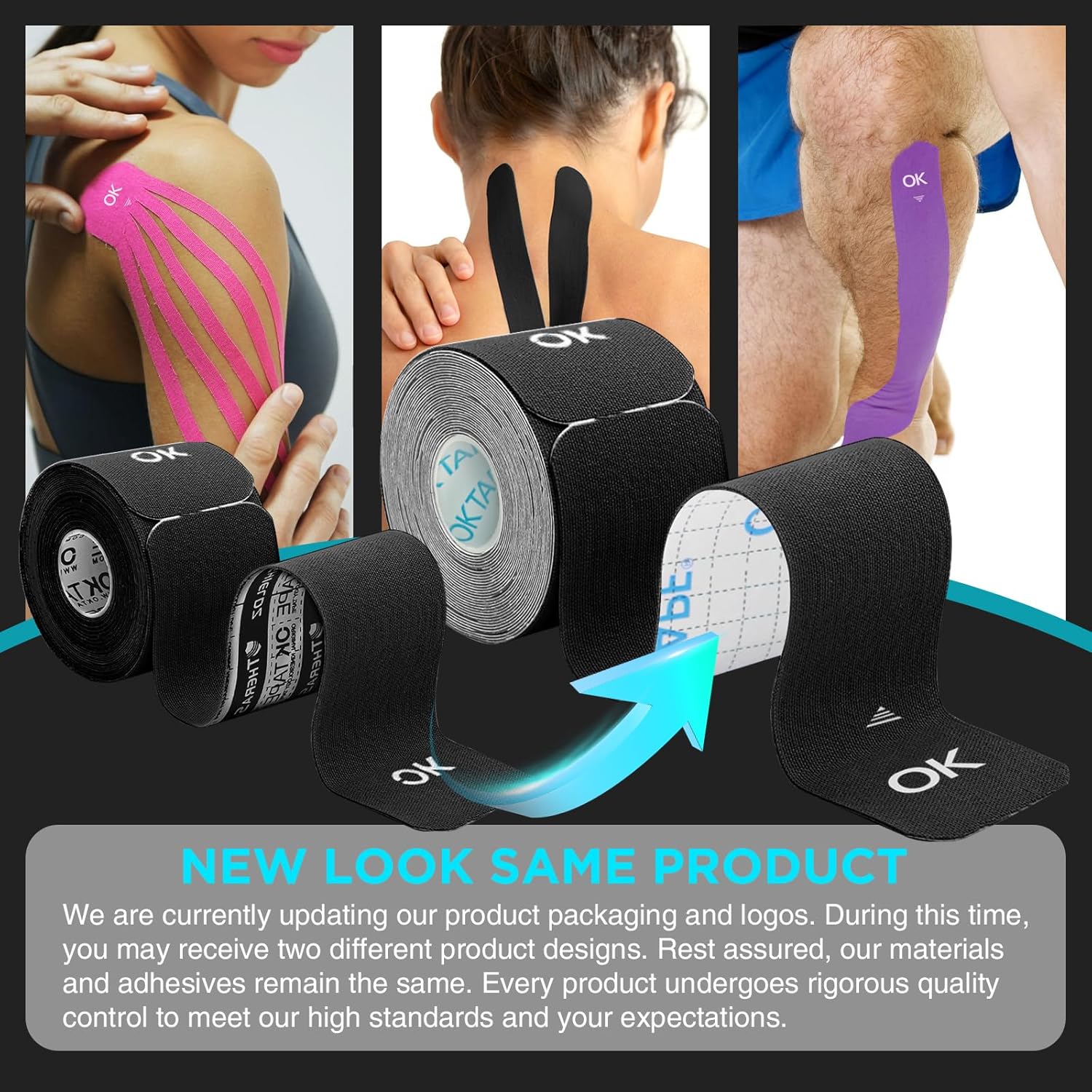 OK TAPE Kinesiology Tape Precut Cotton Elastic Athletic Tape Latex Free, 4 Rolls

