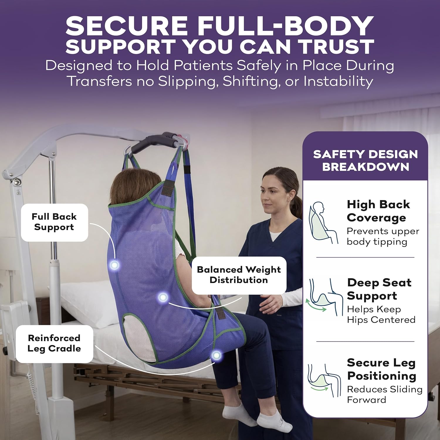 ProHeal Universal Mesh Full Body Patient Lift Sling with Commode Opening, Polyester

