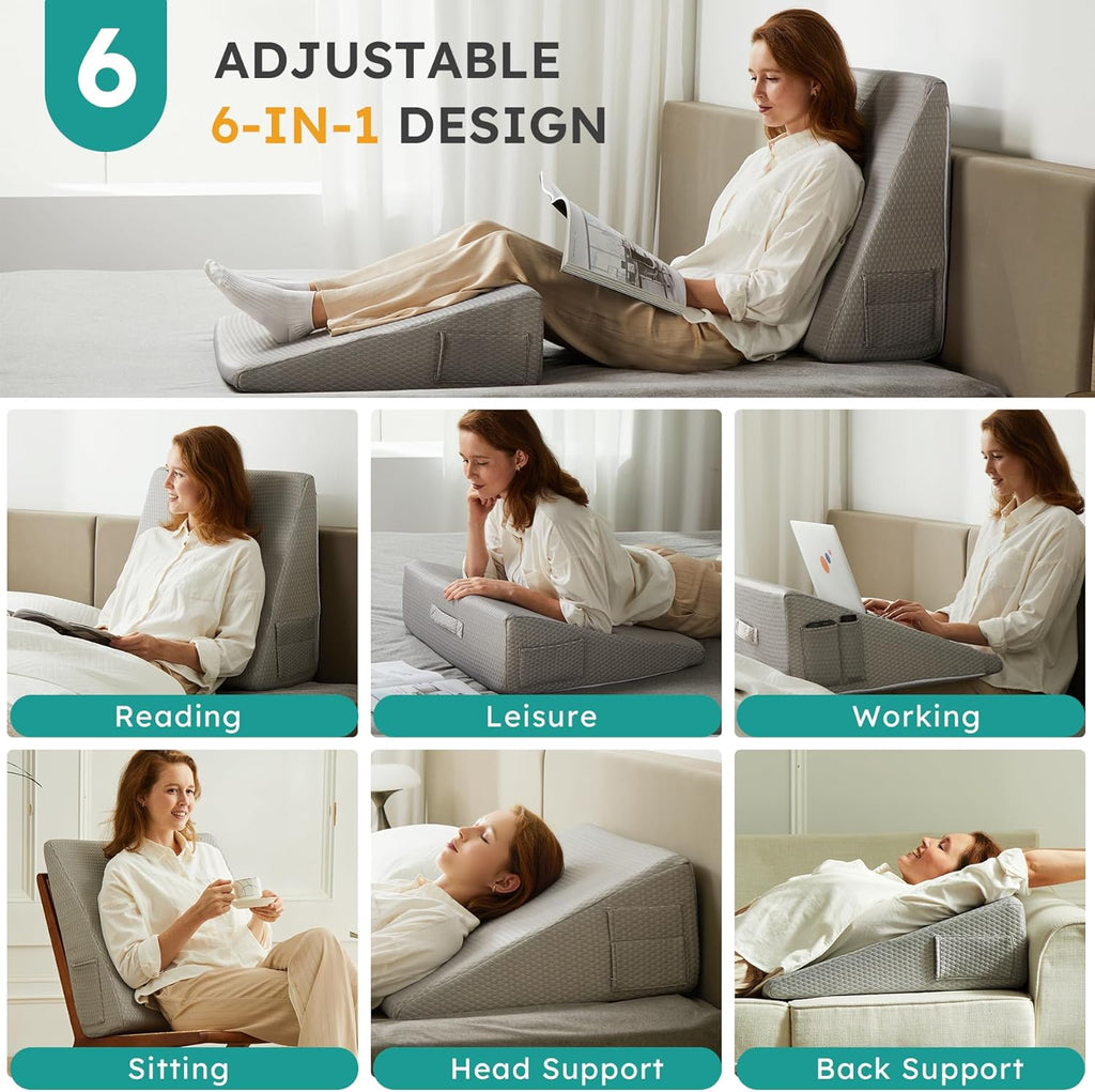 Bedluxe Wedge Pillow for Headboard, Triangle Memory Foam Pillow for Reflux Relief

