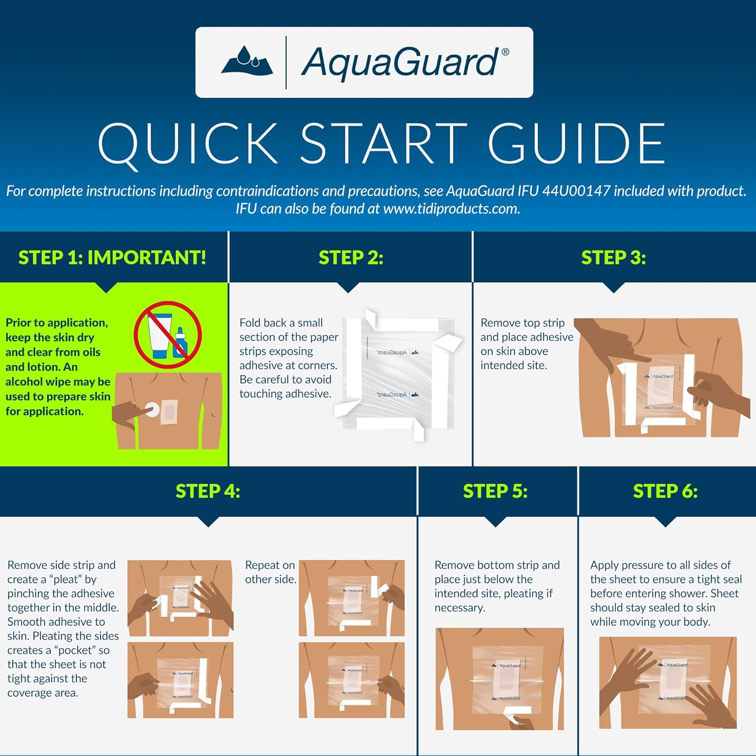 TIDI AquaGuard self-adhesive waterproof moisture barrier for shower wound dressing

