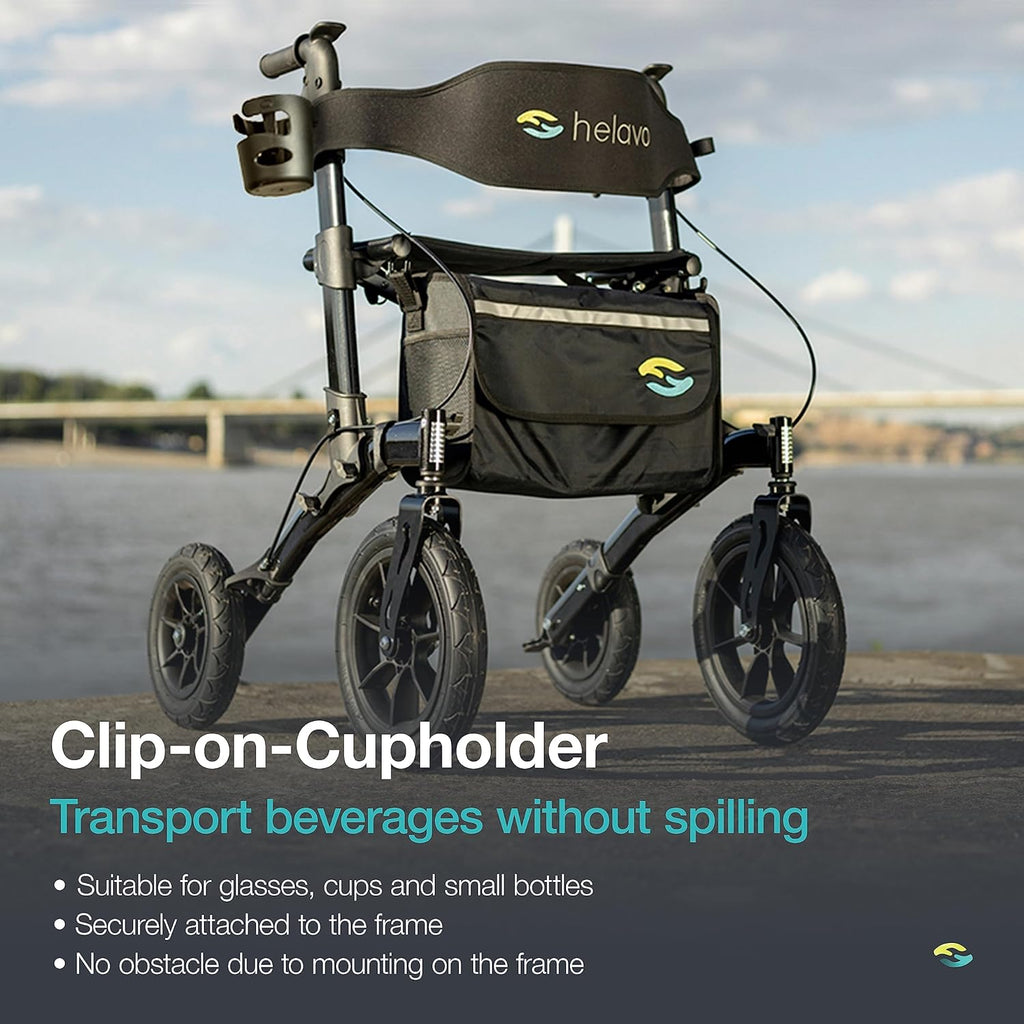 Helavo All Terrain Rollator Walker with Pneumatic Tires, Seat, Foldable

