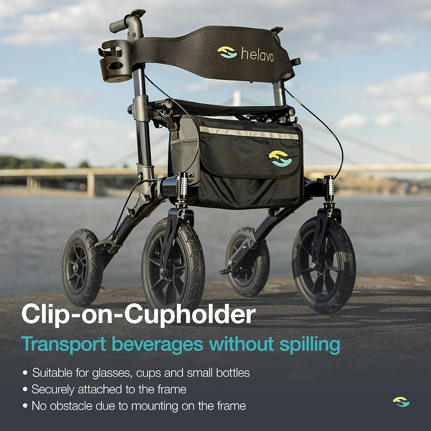Helavo All Terrain Rollator Walker with Pneumatic Tires, Seat, Foldable

