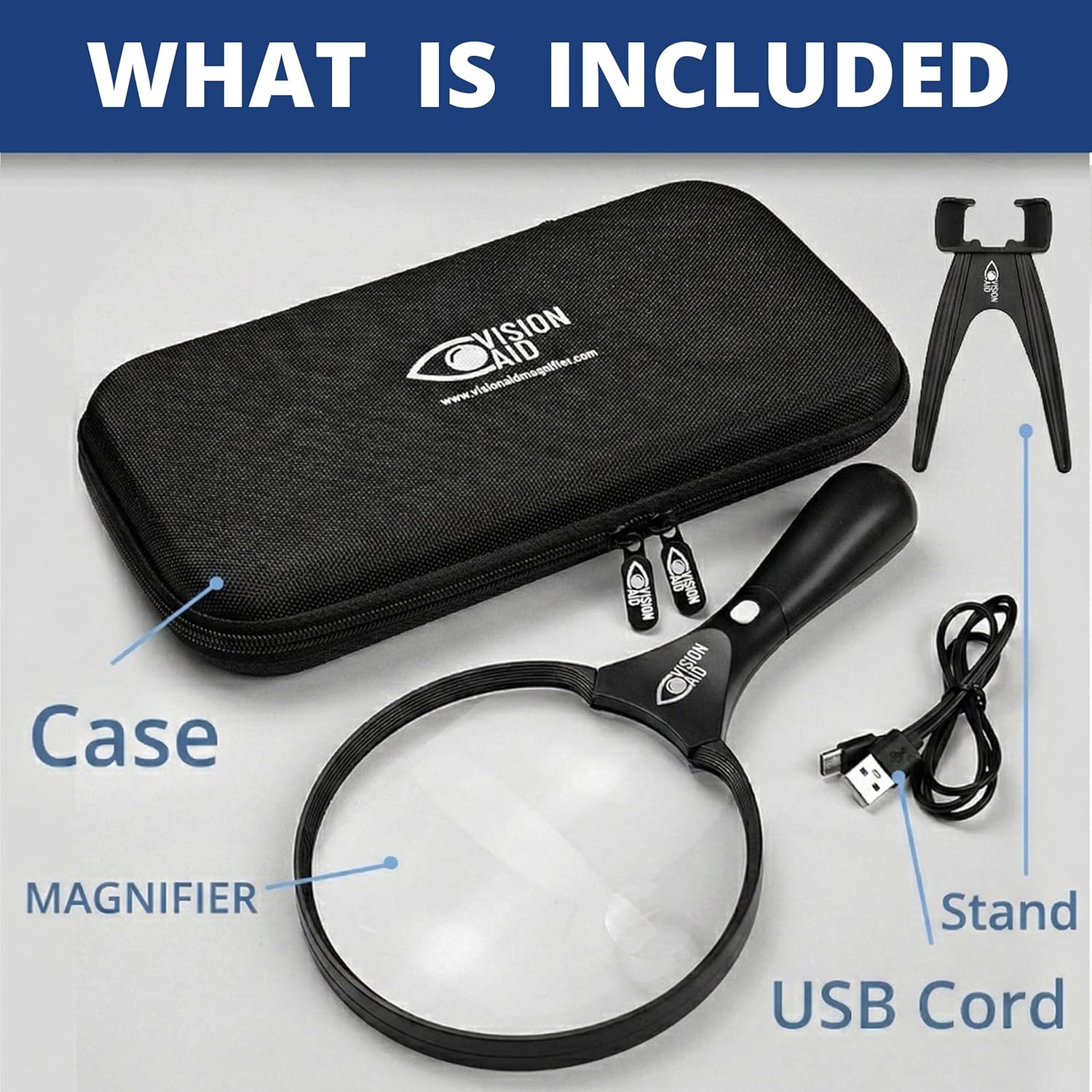 LED Magnifying Glass USB Rechargeable with Hard Case, Handheld Illuminated Loupe

