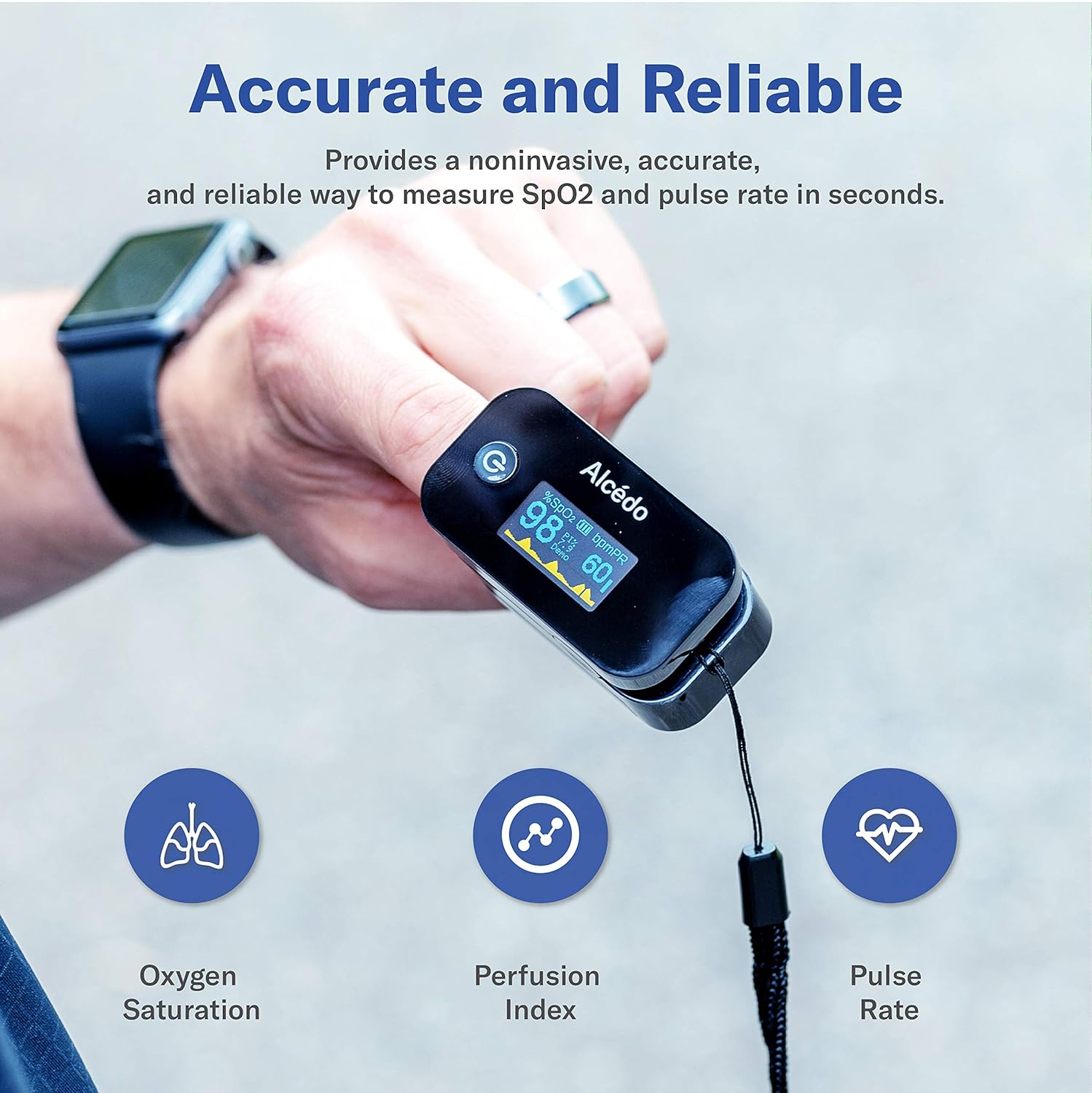 Alcedo Fingertip Pulse Oximeter, SpO2 and Heart Rate, Dual Color OLED Display

