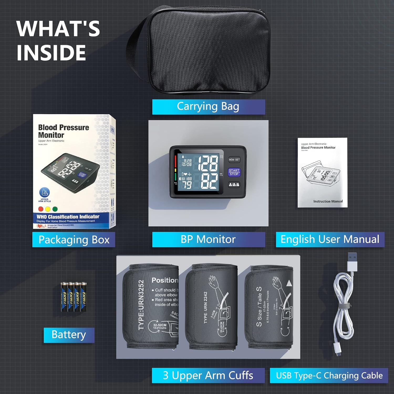 AQESO Upper Arm Digital Blood Pressure Monitor, Automatic BP Cuff with Backlit LCD

