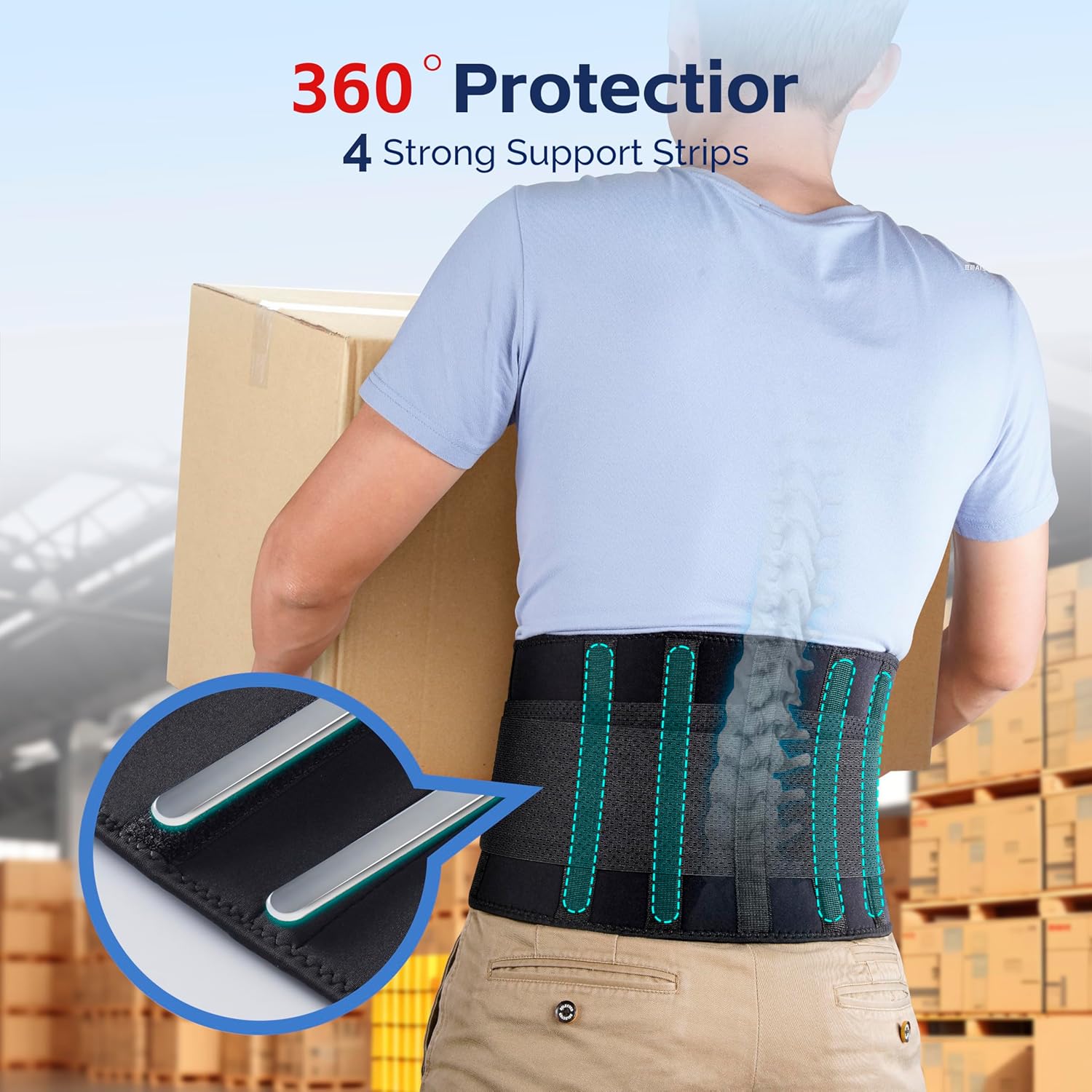 FEATOL Back Brace for Men Lumbar Support Belt Adjustable Straps, Removable Lumbar Insert

