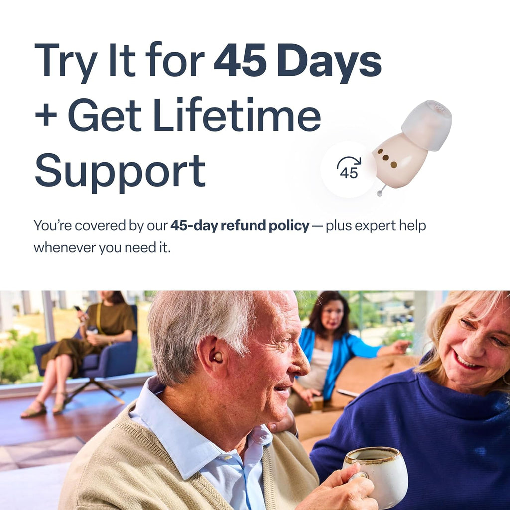 Audien Atom One OTC rechargeable wireless hearing aids with charging dock

