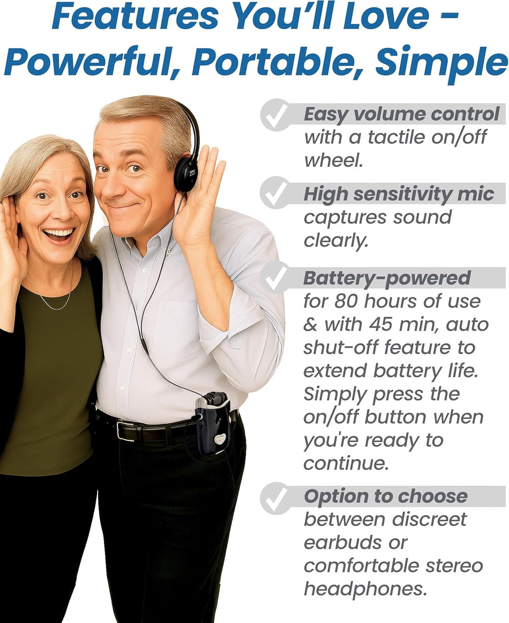 SuperEar SE7500 Personal Sound Amplifier for Seniors, 50 dB Ambient Sound Boost

