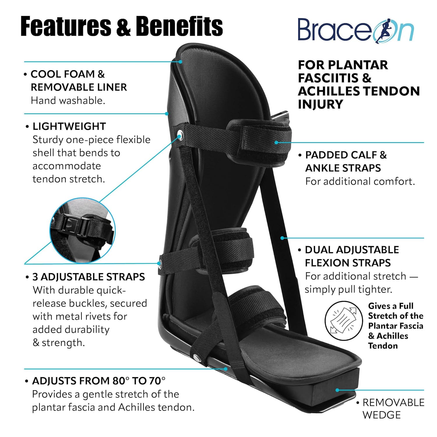Kids Adjustable Night Splint for Plantar Fasciitis, Achilles, Heel Spur Foot Brace

