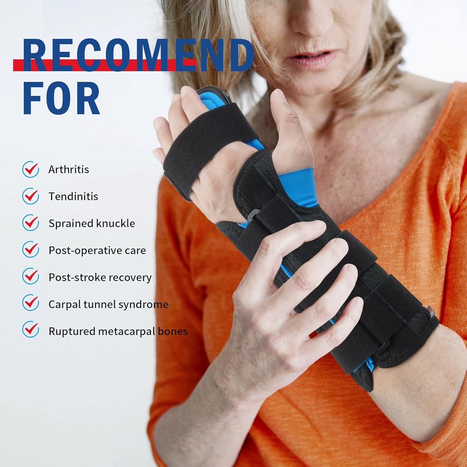 FEATOL Resting Hand Splint for Stroke, Wrist Finger Brace with Removable Metal Splint

