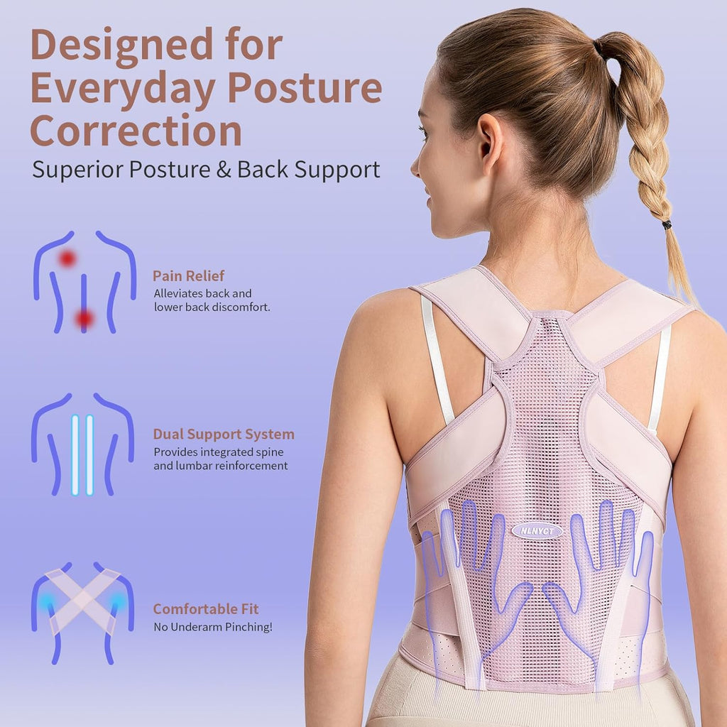 NLNYCT Posture Corrector for Women 2-in-1 Back Brace with Shoulder Support


