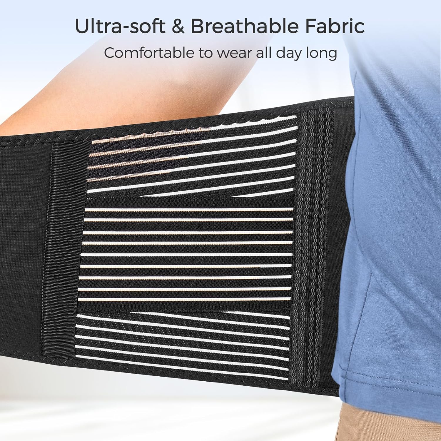 Freetoo Lower Back Support Belt with 6 Stays, Breathable Anti-Skid Brace

