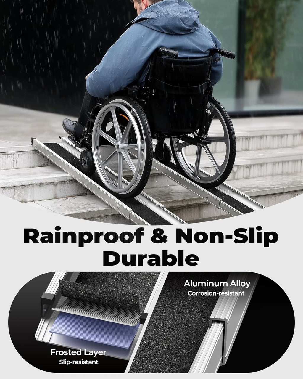 Adjustable Telescoping Wheelchair Ramp for Steps, Portable Aluminum Anti-Slip Ramp

