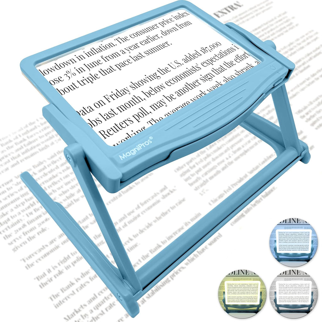 MagniPros 5X Full Page LED Hands-Free Magnifying Glass with Detachable Stand

