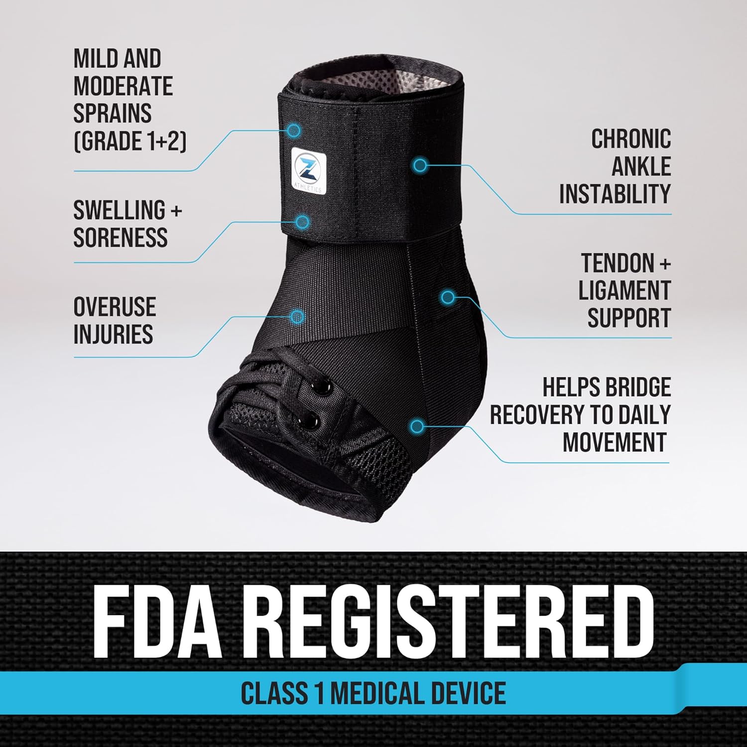 Z ATHLETICS Lace-Up Ankle Brace for Men and Women, Adjustable Support

