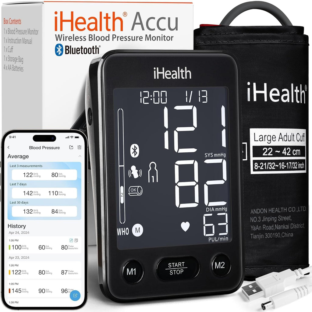 iHealth Accu Blood Pressure Monitor, Large LCD, Bluetooth Sync, Irregular Heartbeat

