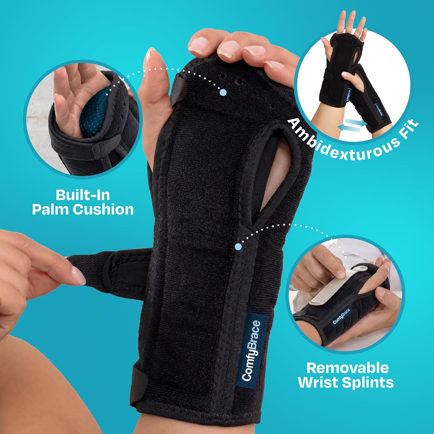 ComfyBrace Nighttime Pain Relief Wrist Brace for Carpal Tunnel, Tendonitis, Arthritis

