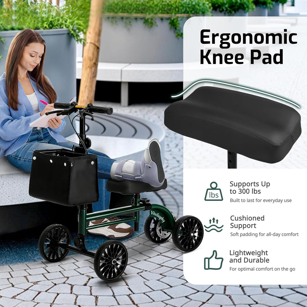 VitaSophy Steerable Knee Scooter with Disc Brake, Foldable Knee Walker for Adults

