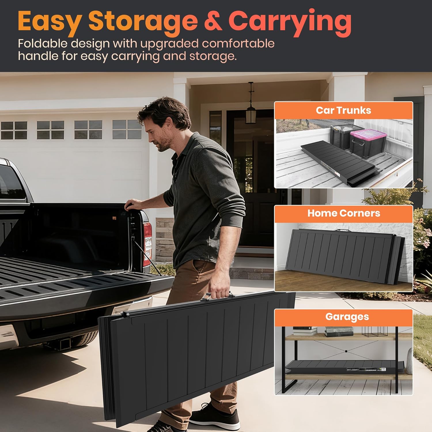 Portable Wheelchair Ramp with Handle, Non-Slip Aluminum Folding Ramp 800 lb

