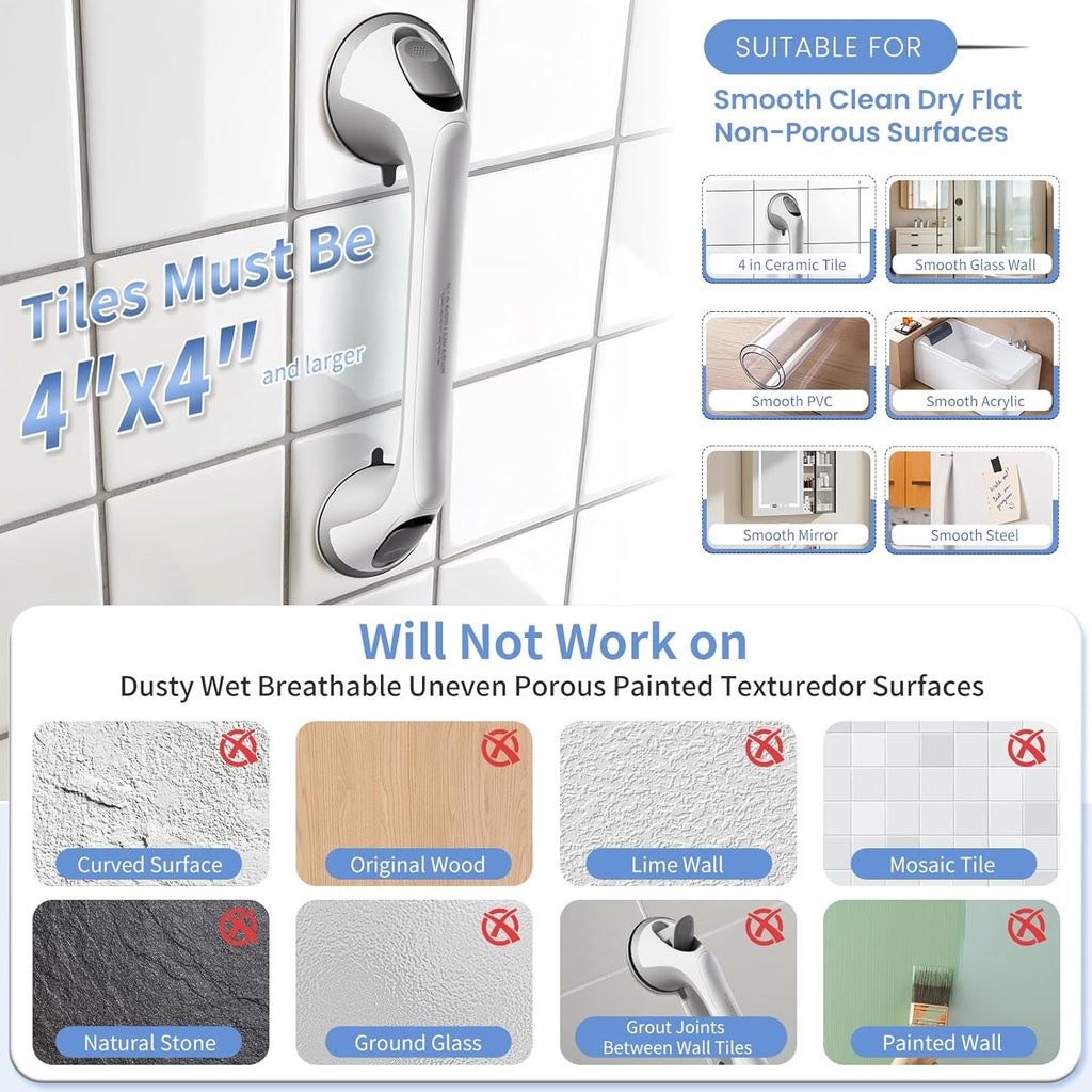 Suction Cup Grab Bars for Bathtub and Shower, Non-Slip Safety Handle

