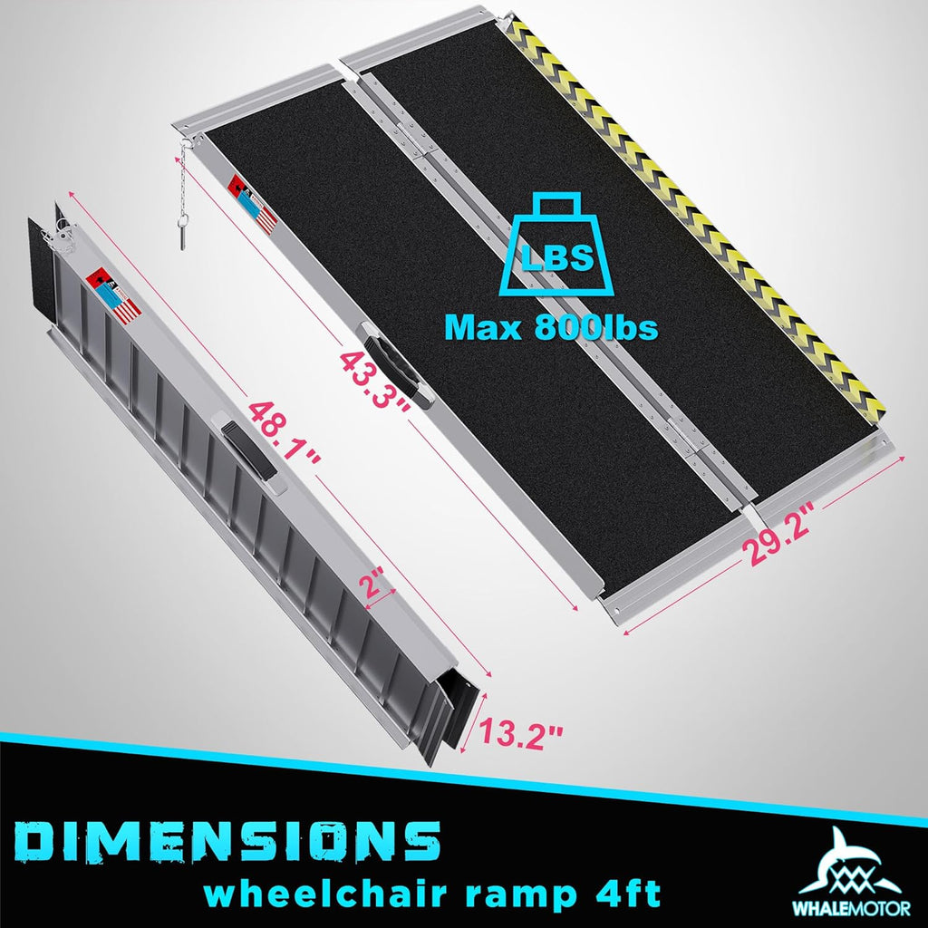 WHALEMOTOR Portable Wheelchair Ramp Anti-Slip Aluminum Folding Ramp with Transition Plates

