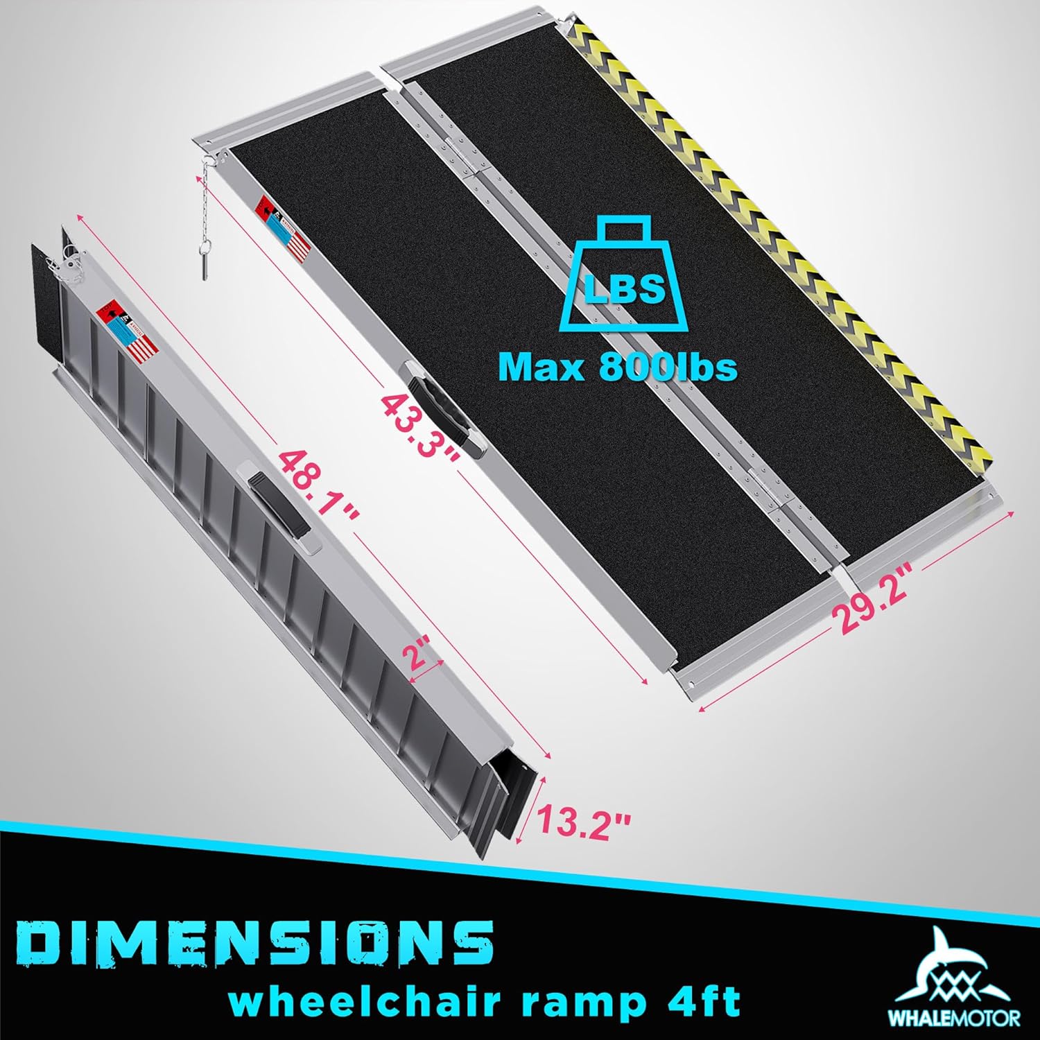 WHALEMOTOR Portable Wheelchair Ramp Anti-Slip Aluminum Folding Ramp with Transition Plates

