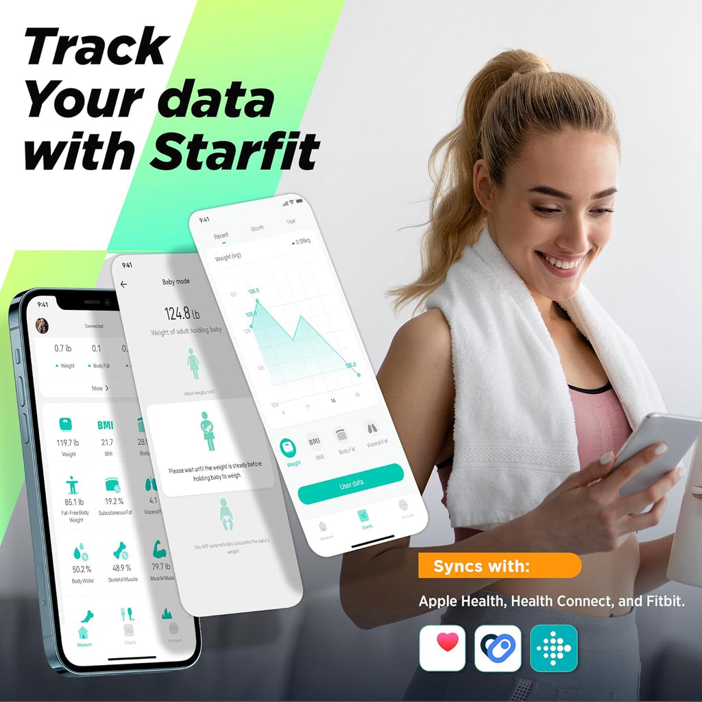 RunSTAR Digital Bathroom Body Composition Smart Scale with Large LCD Display and App

