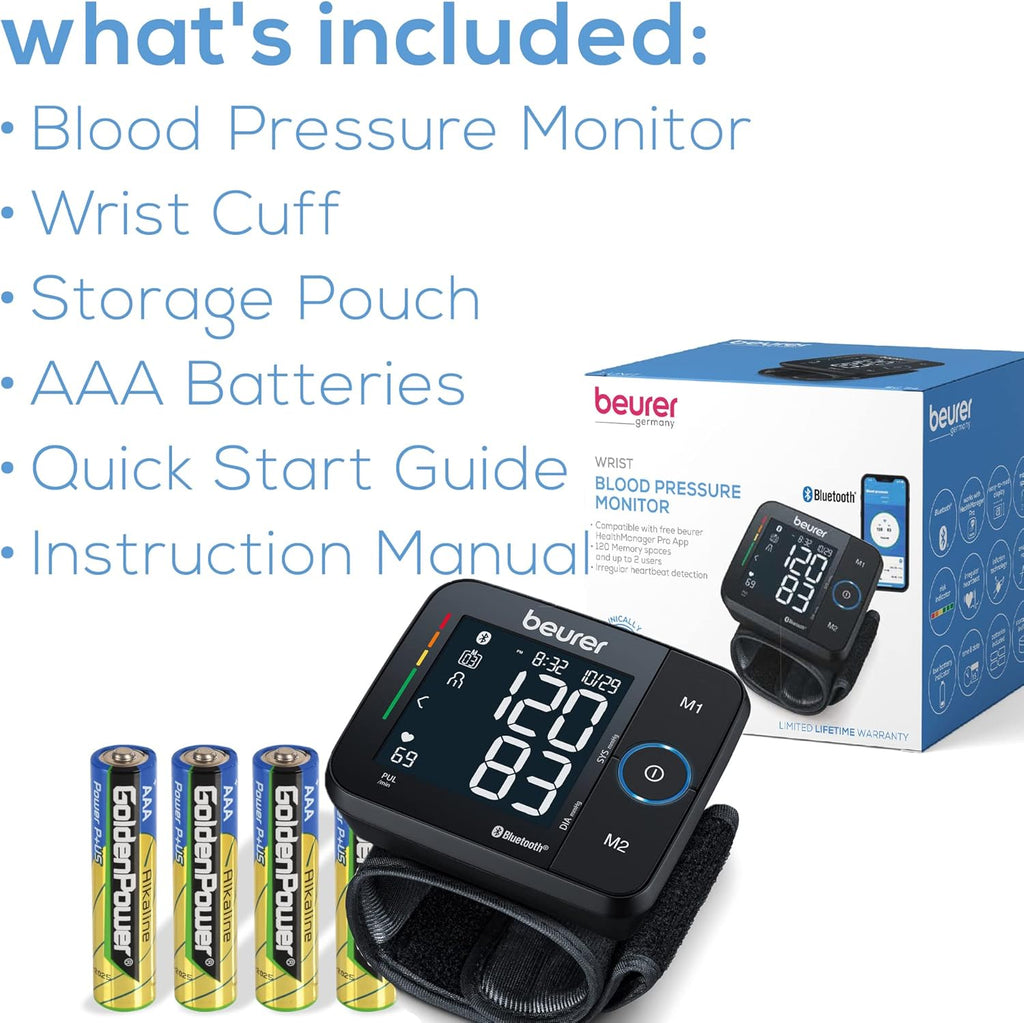 Beurer BC54 Wrist Blood Pressure Monitor with Bluetooth, Irregular Heartbeat, Display

