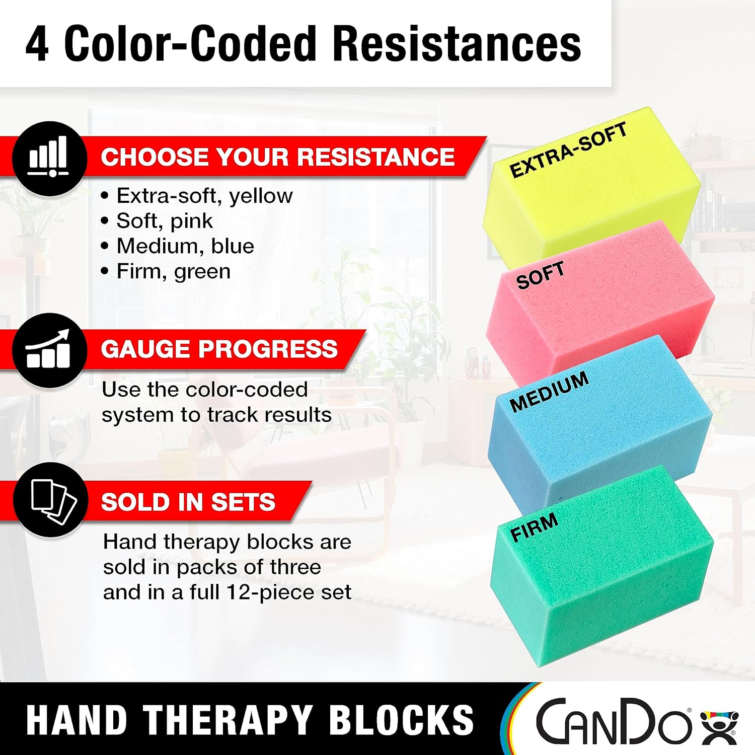 CanDo Hand Therapy Blocks Grip Strengthening Foam for Physical Therapy Exercises

