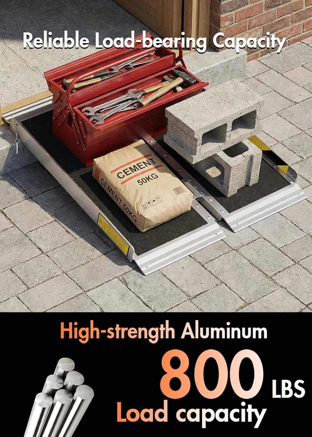 Portable Folding Aluminum Wheelchair Ramp, Non-Slip Threshold Ramp for Steps

