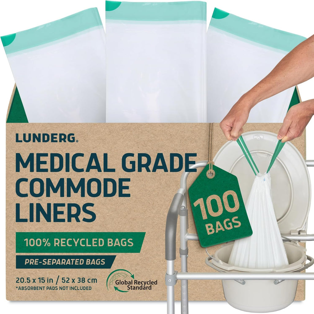 Lunderg Commode Liners Disposable Bedside Toilet Bags, Medical-Grade Portable Waste

