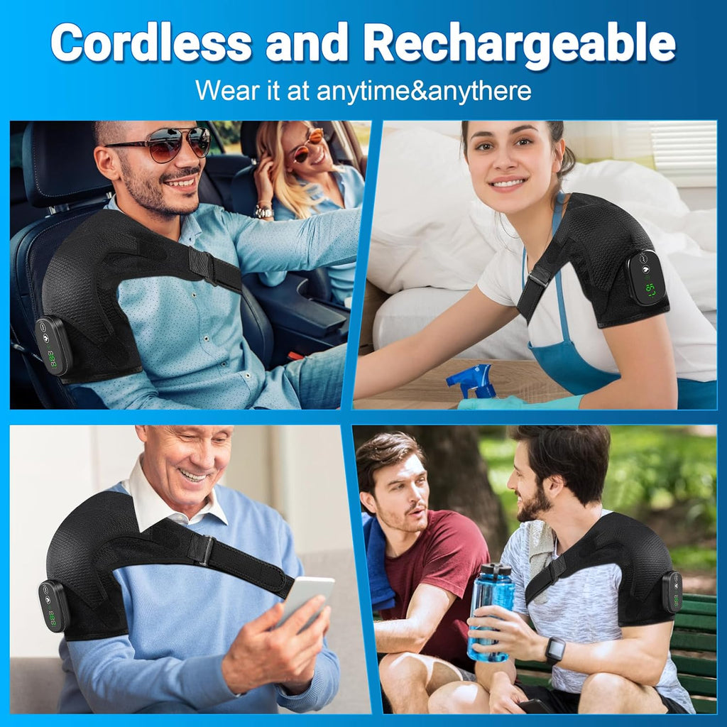 Cordless Heated Shoulder Massager with 3 Heat and Vibration Shoulder Wrap

