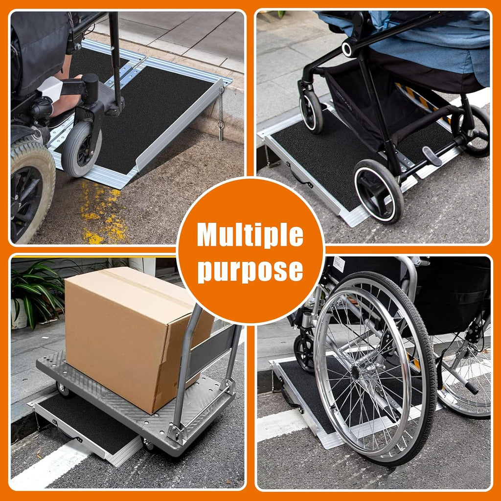 Wheelchair Ramp for Door Thresholds & Curbs, Non-Slip Aluminum, 800 lb Capacity

