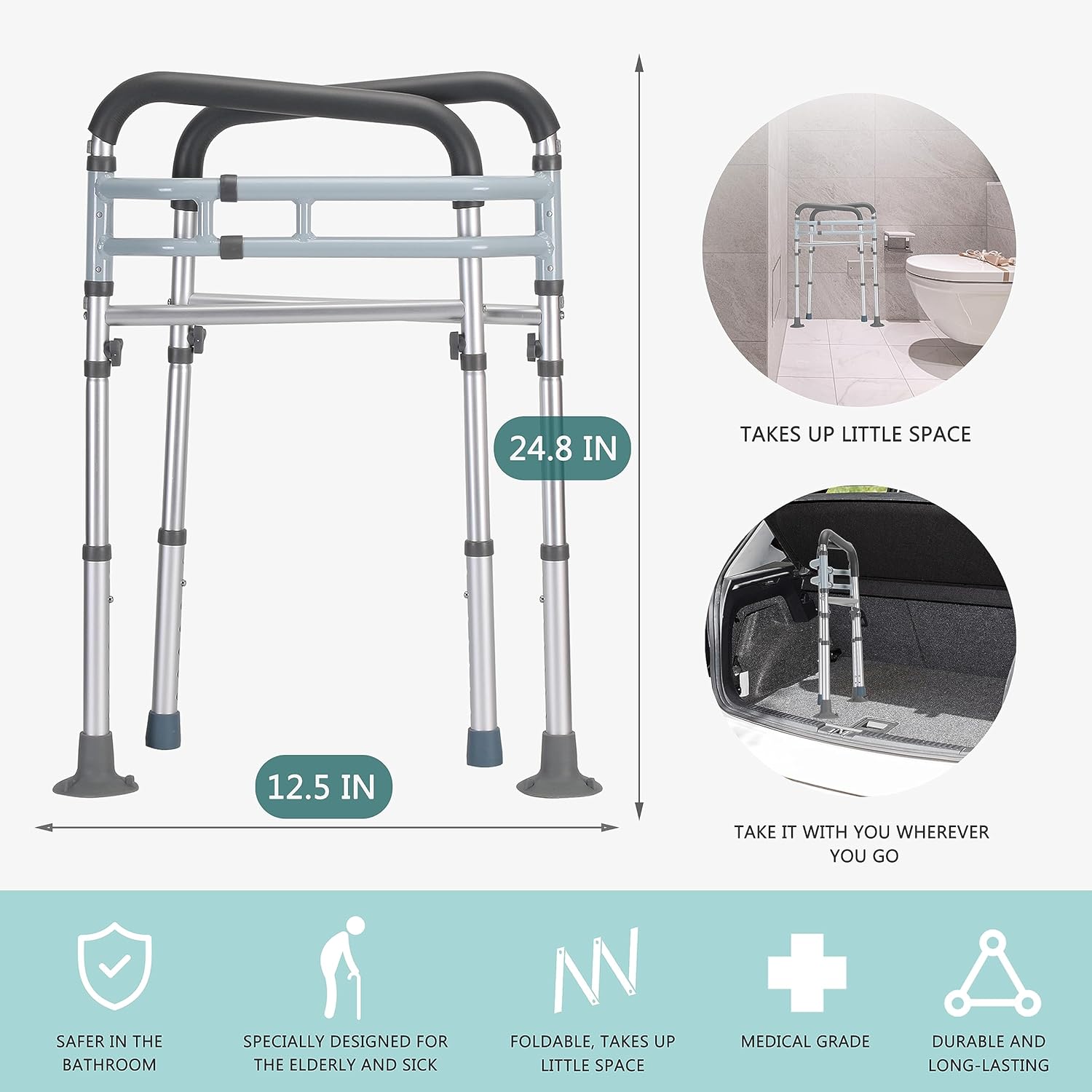 Lianjindun Adjustable Toilet Safety Rails with Armrests, Foldable Support Bars

