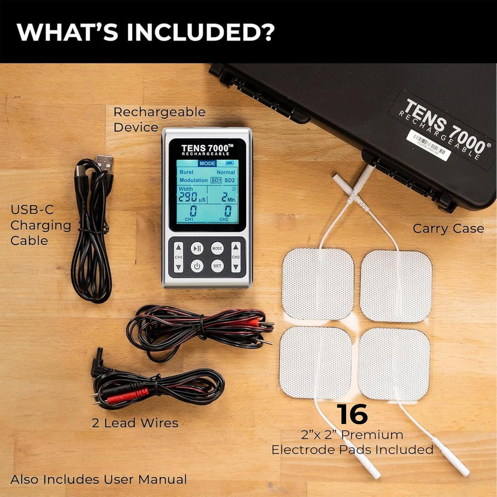 TENS 7000 Rechargeable TENS Unit Muscle Stimulator with Replacement Pads

