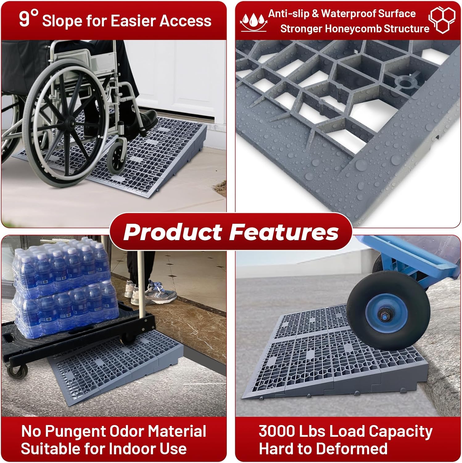 ROBLOCK Detachable Modular Wheelchair Threshold Ramp for Doorways, 3000 lb Capacity


