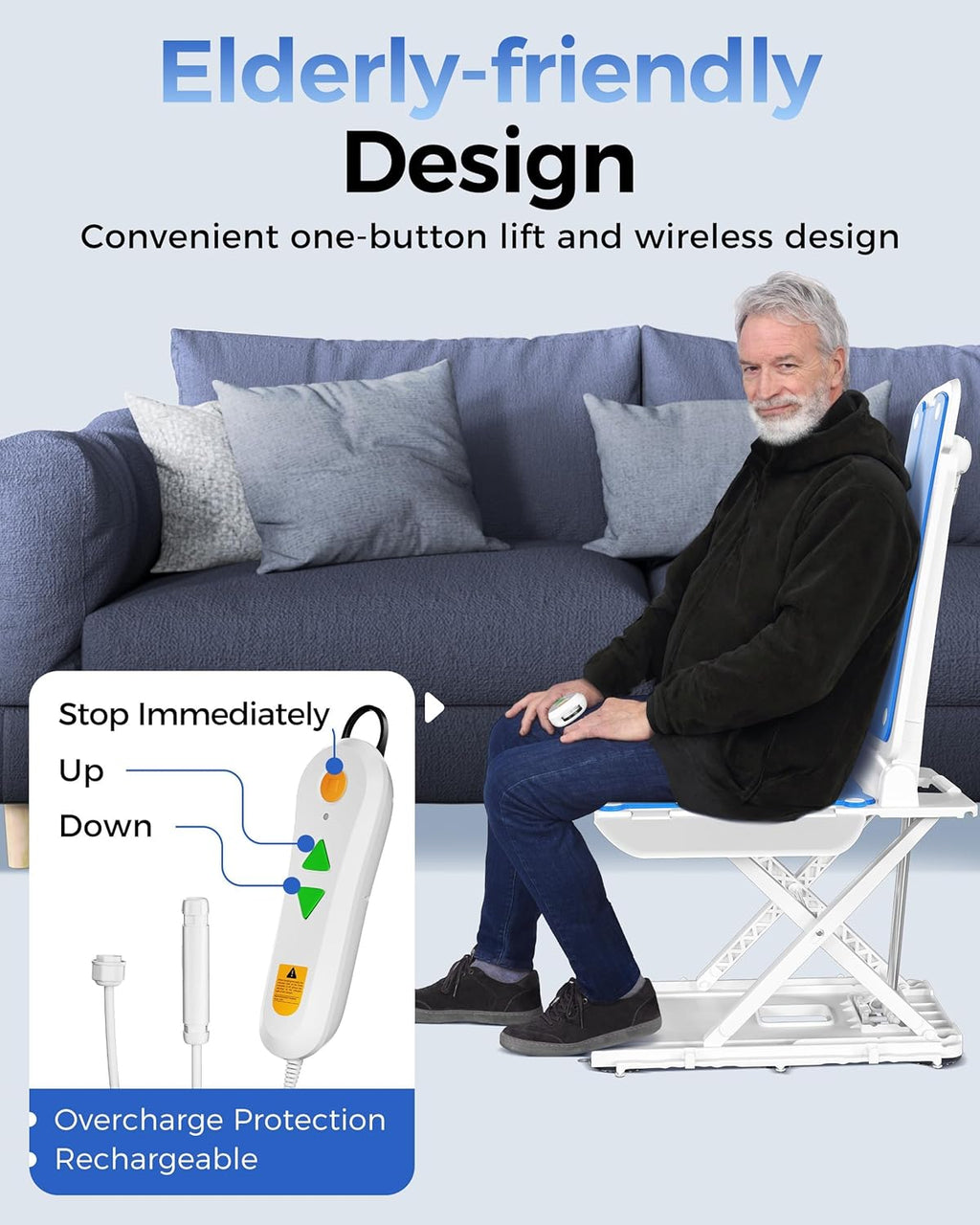 PPOLB Electric Floor & Bath Chair Lift for Seniors, Wireless Rechargeable, Waterproof

